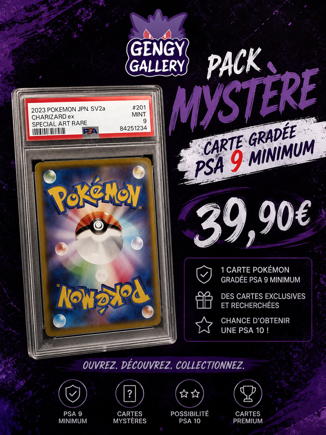 Pack Mystère Pokémon – 1 Carte Gradée PSA 9 Minimum Garantie GengyGallery
