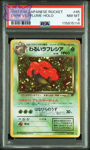 Carte Pokemon Japonaise Rafflesia obscur holographique Rocket Gang PSA 8 GengyGallery